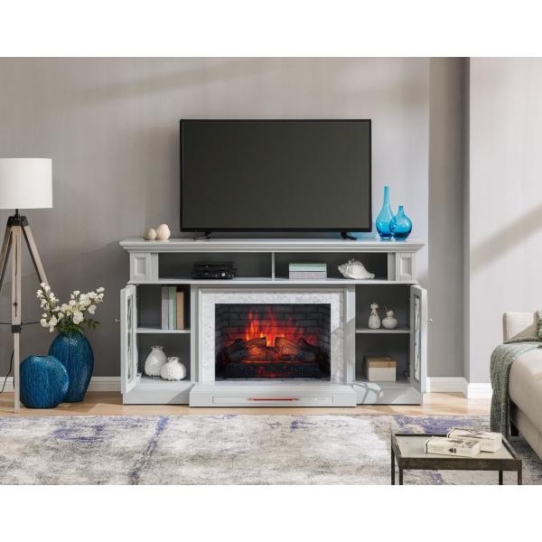 Parkbridge 68 in. Freestanding Electric Fireplace TV Stand in Light Gray with KD Insert