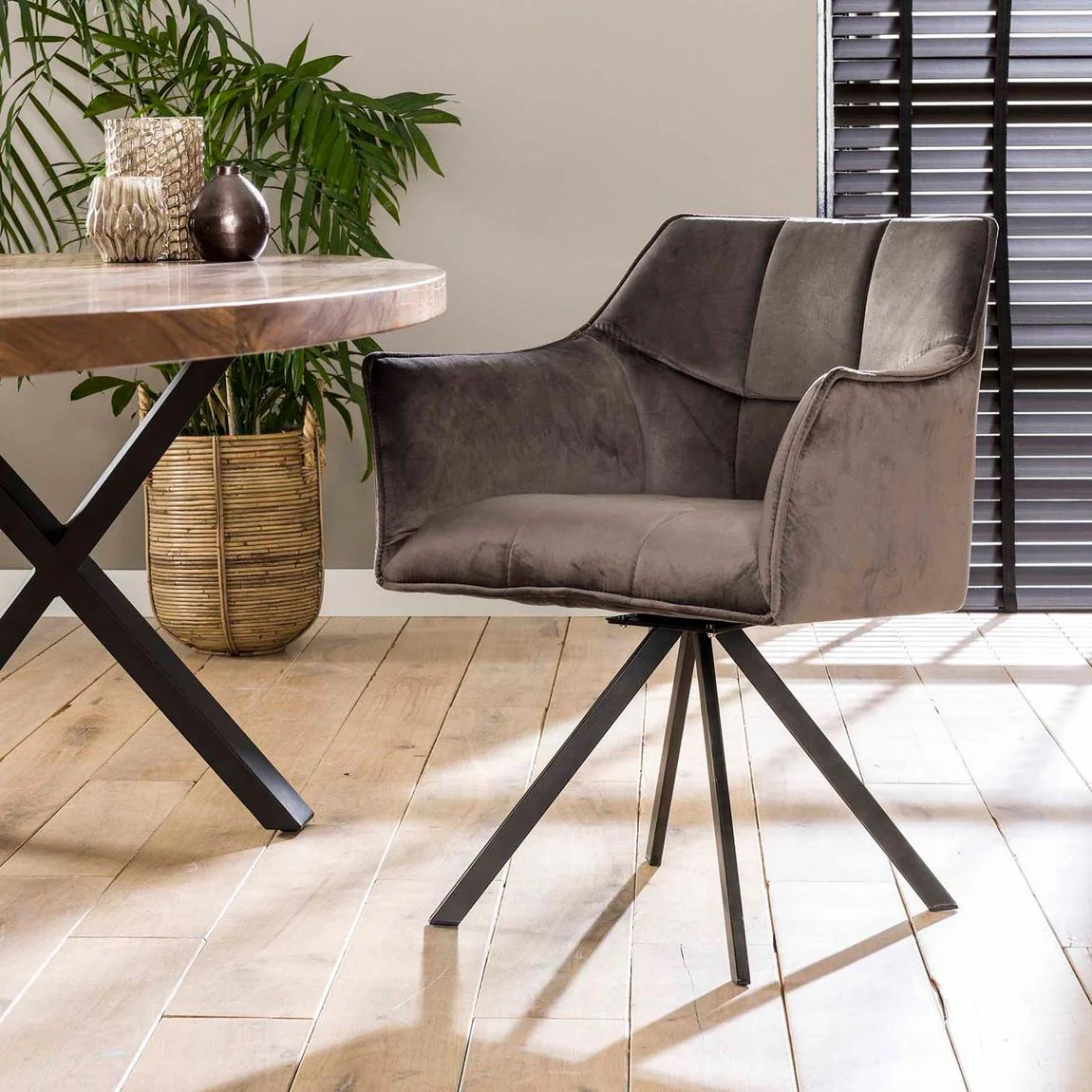 Esszimmerstuhl Armlehnenstuhl drehbar 2er-Set Samt Anthrazit / Schwarz