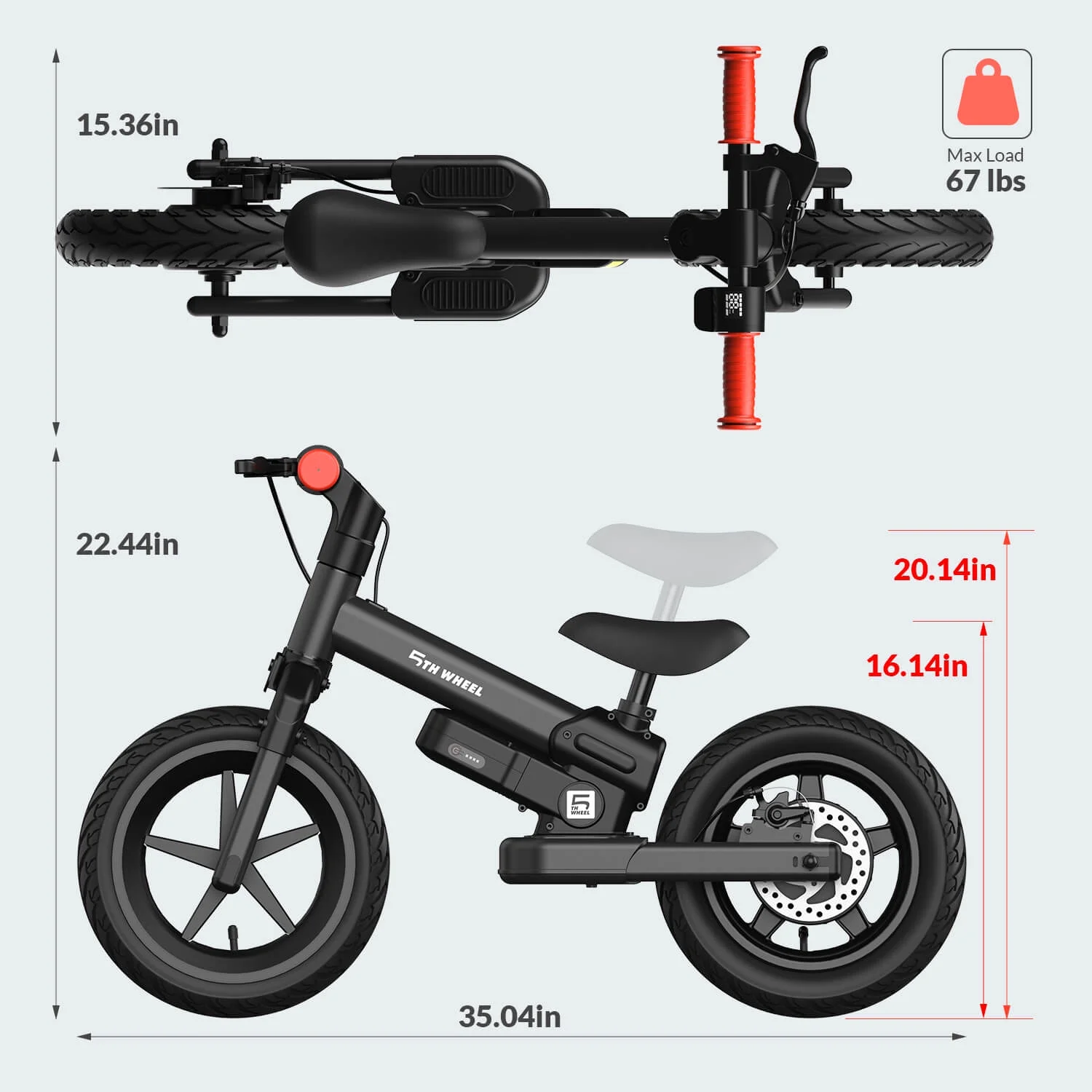 5Th Wheel KB09 150W Electric Balance Bike for Kids, Black - 12