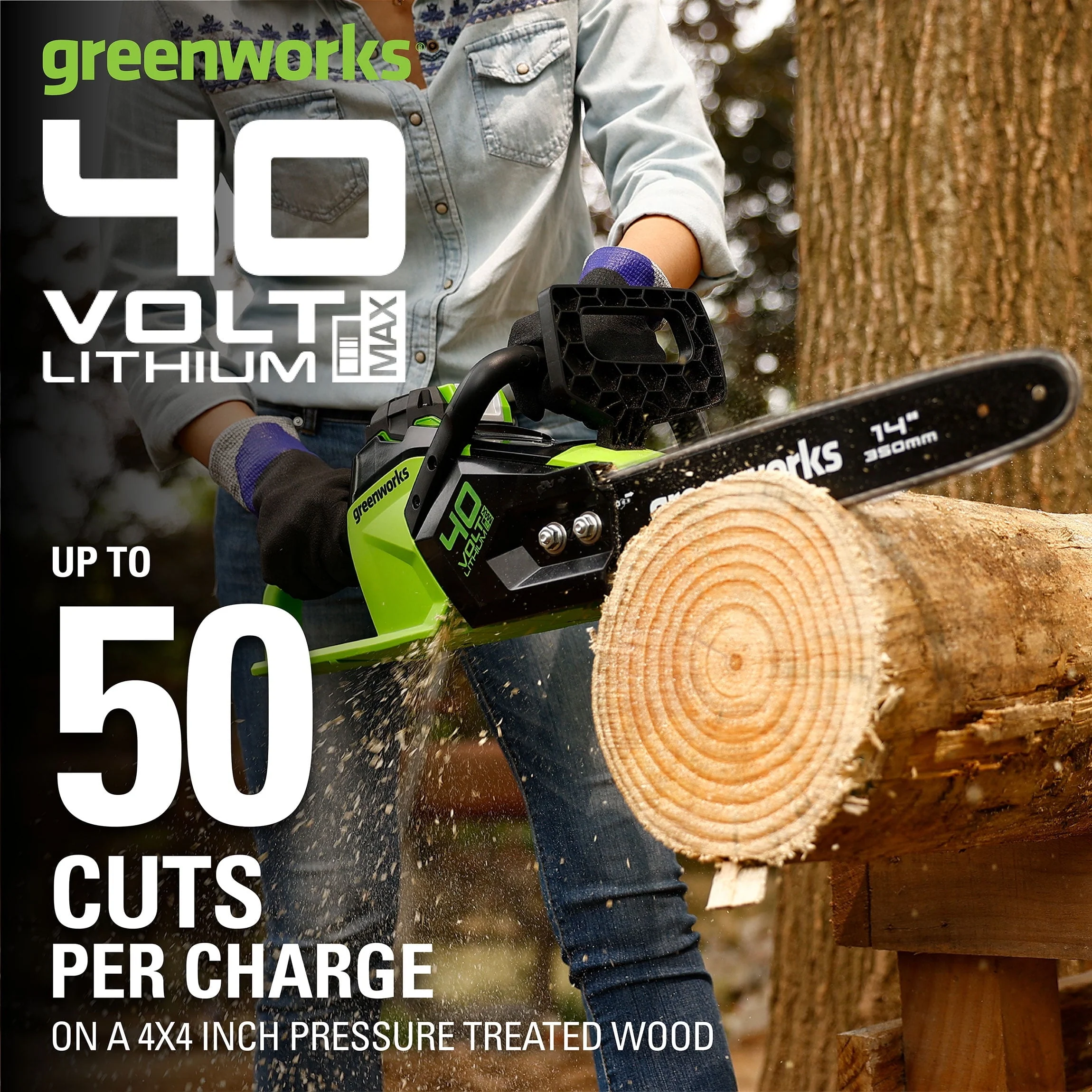 Greenworks 40V 14-inch Brushless Chainsaw with 2.5 Ah Battery and Charger, 2012802