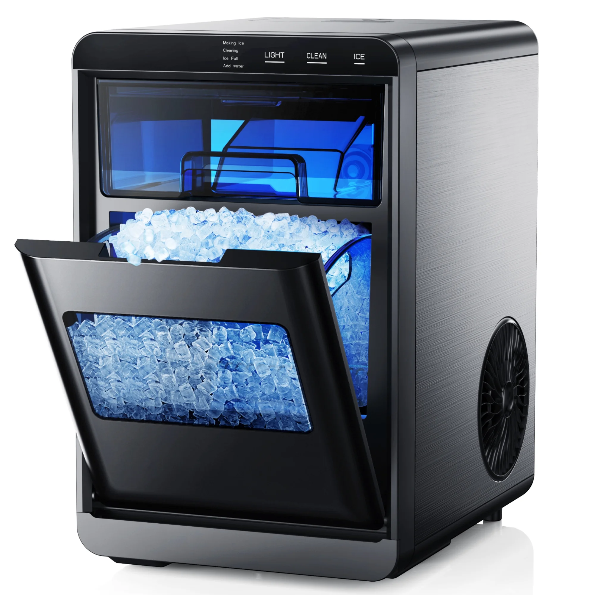 Simzlife Nugget Ice Maker Countertop, 44.9lbs per Day Chewable Pebble Nugget Ice Machine with Touch Screen for Home, Kitchen, Office, Stainless Steel, Black