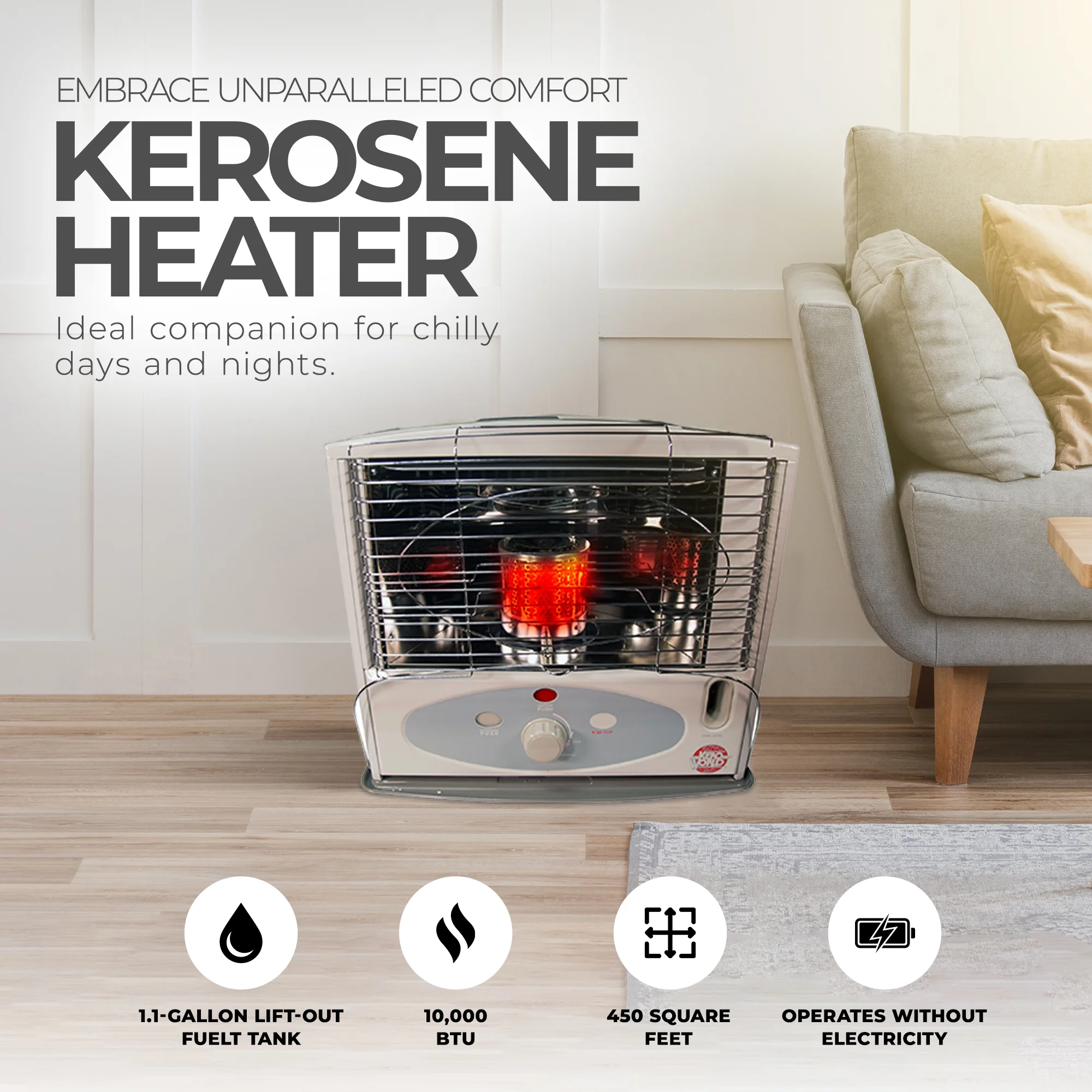 Kero World 10,000 BTU Kerosene Wick Heater with Sure-Seat Chimney System