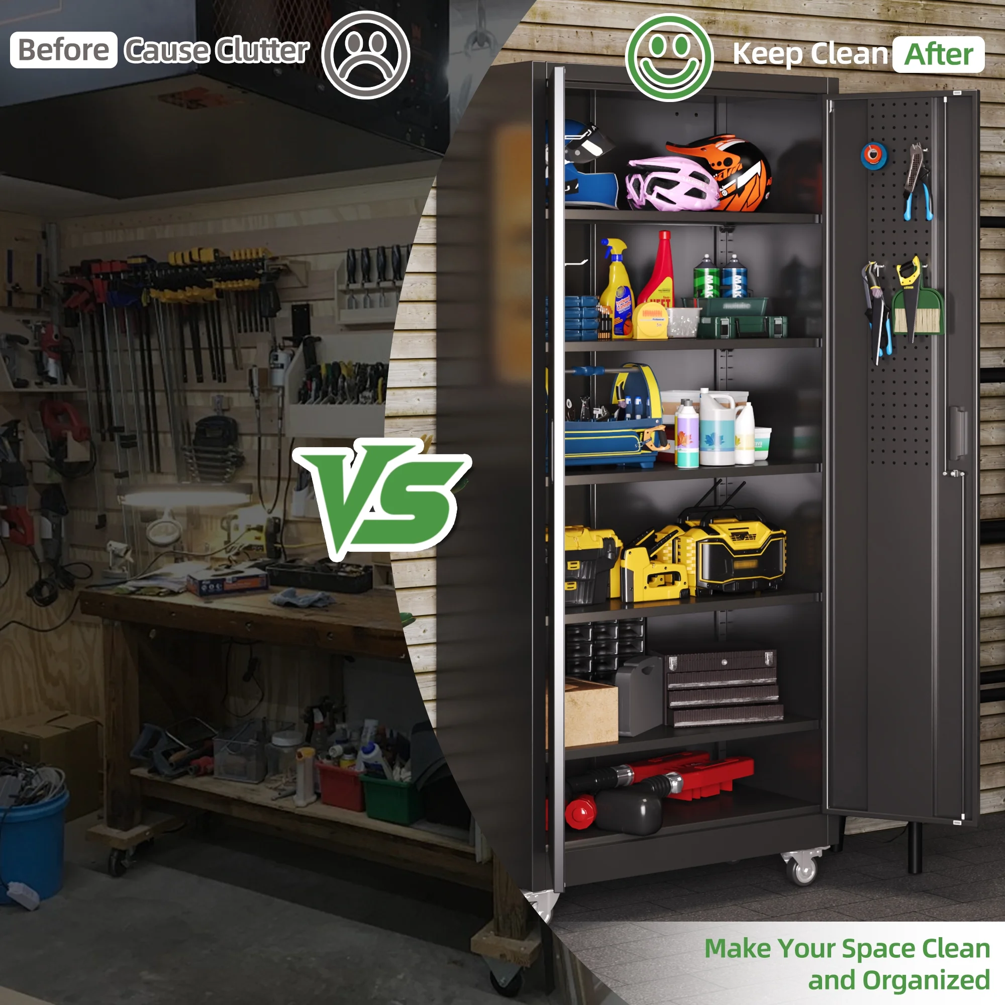 SUPEER Metal Rolling Storage Cabinets with Locking Doors and 5 Adjustable Shelves, Steel Garage Storage Cabinet for Garage, Office, Classroom, Assemble Required(Black)