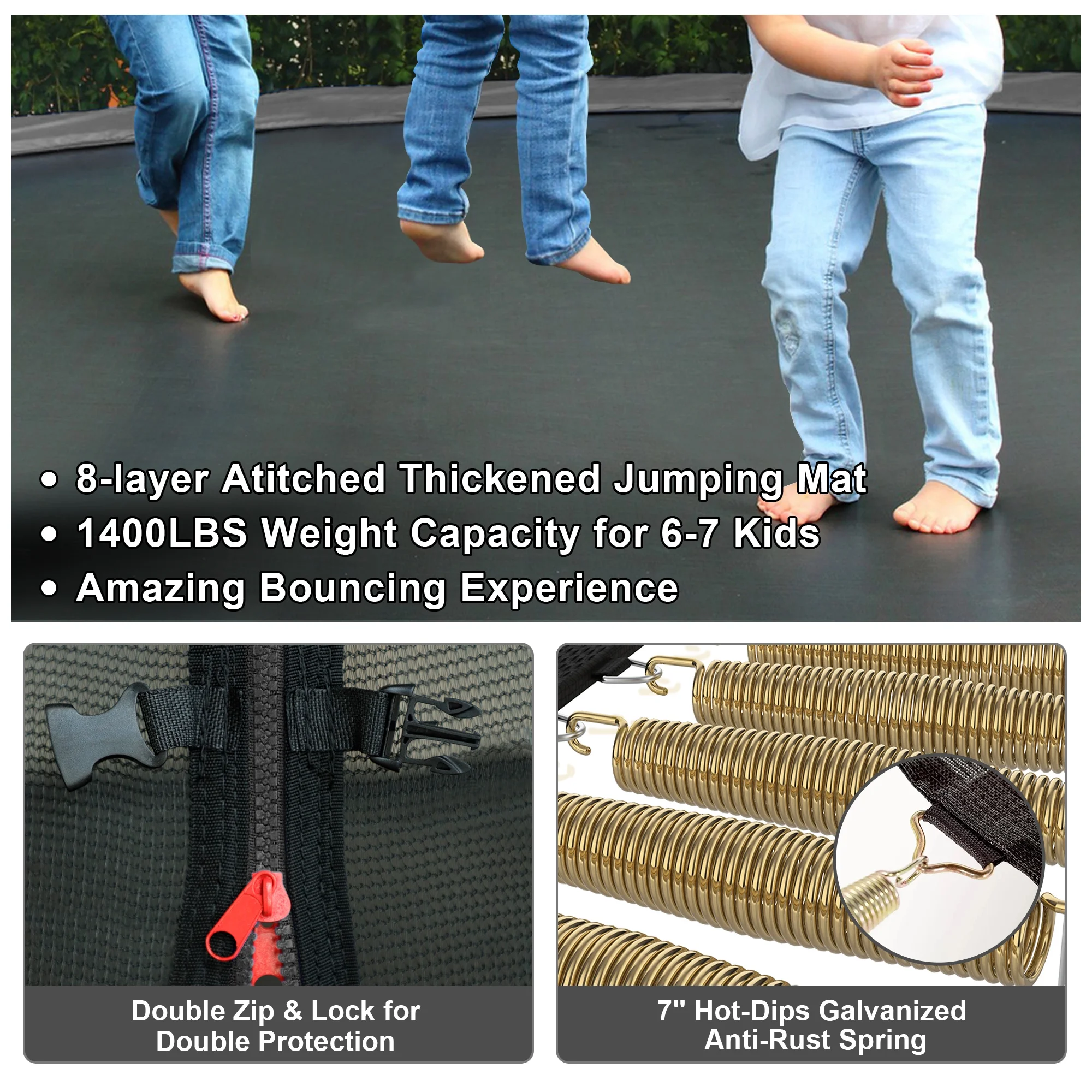 Jump Into Fun Trampoline 14FT 10FT 12FT 16FT 1400LBS Trampoline for Adults and Kids, Trampoline with Enclosure, Basketball Hoop, LED Light Sprinkler and More Gifts, Outdoor Pumpkin Trampoline