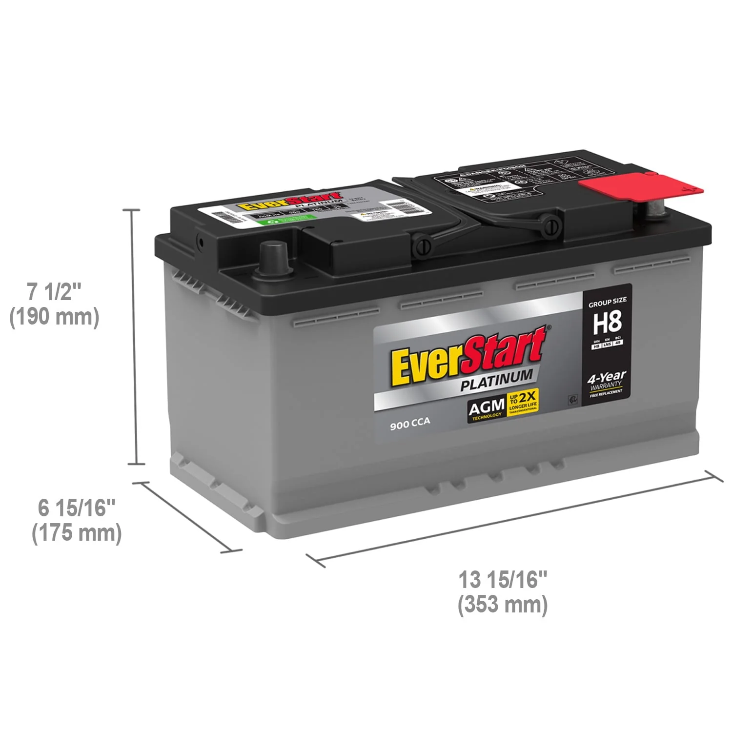 EverStart Platinum BOXED AGM Battery, Group Size H8 12 Volt, 900 CCA