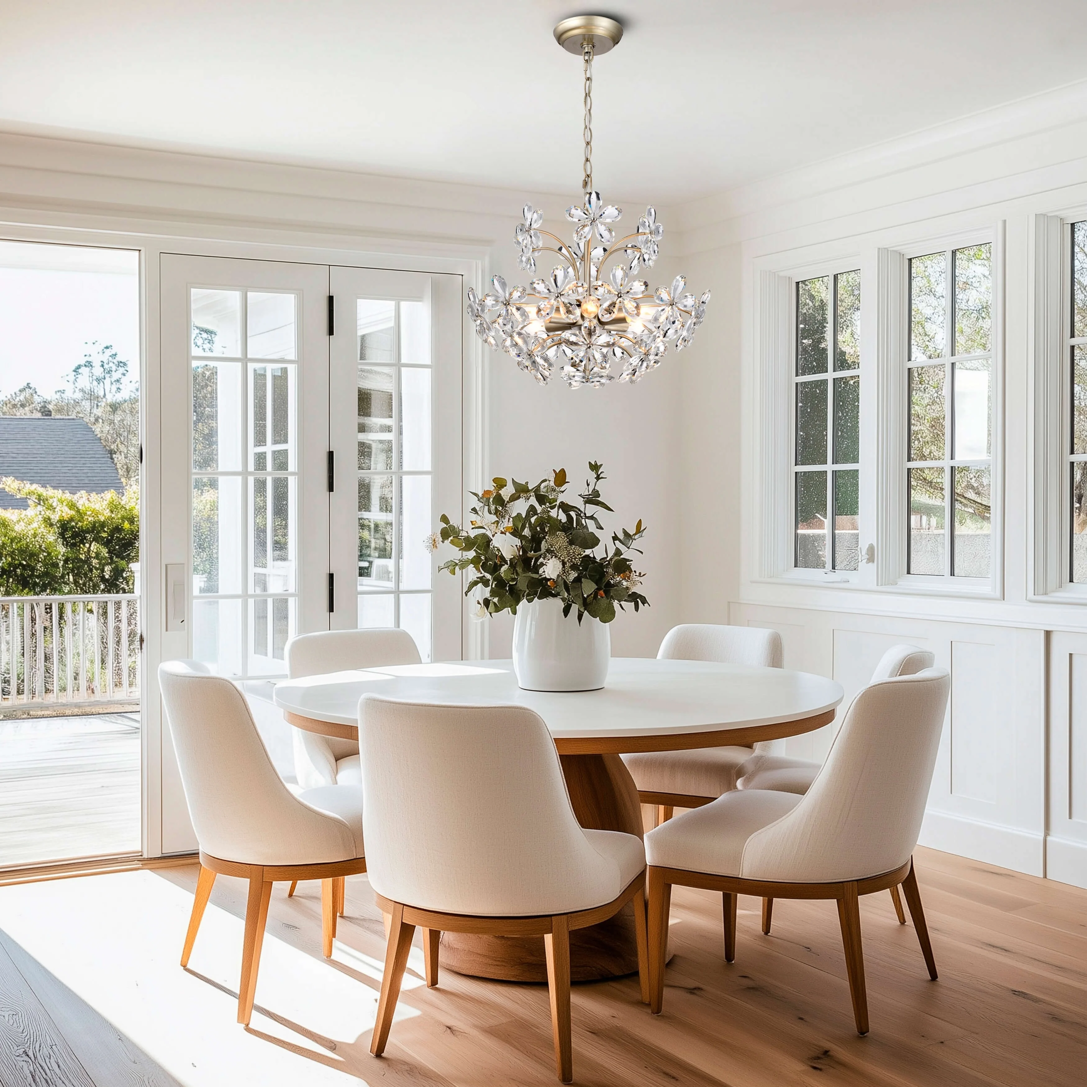 The Lighting Shop Rosa 6-Light Brushed Silver-ish Champagne Electric Flower Crystal Chandelier