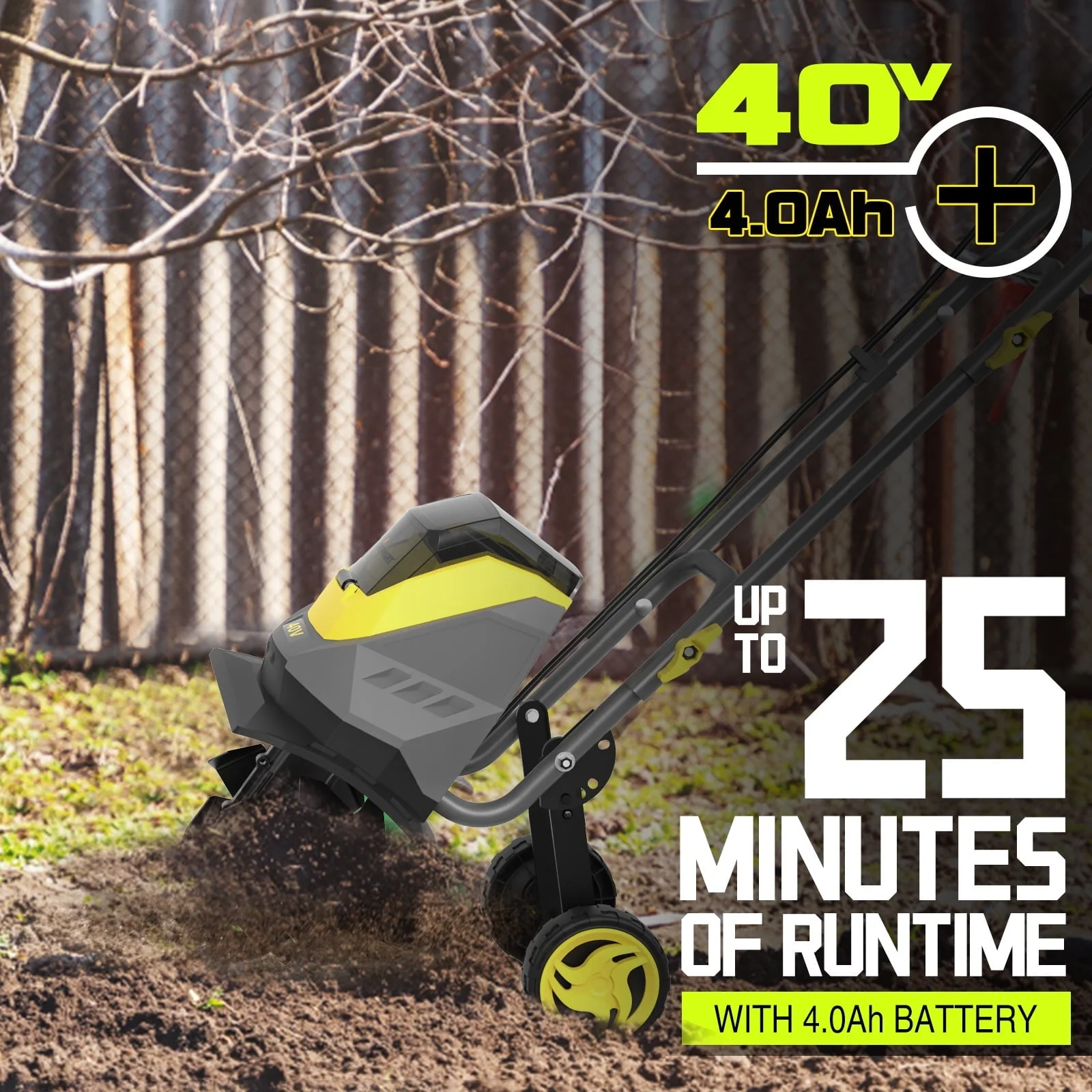 PowerSmart 40V 12-inch Cordless Garden Tiller/Cultivator , 23.4 x 14 x 12.8 inches