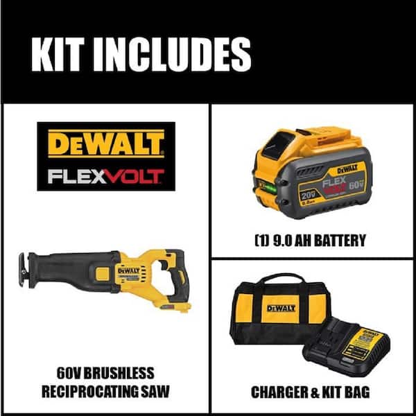 FLEXVOLT 60V MAX Cordless Brushless Reciprocating Saw with (1) FLEXVOLT 9.0Ah Battery