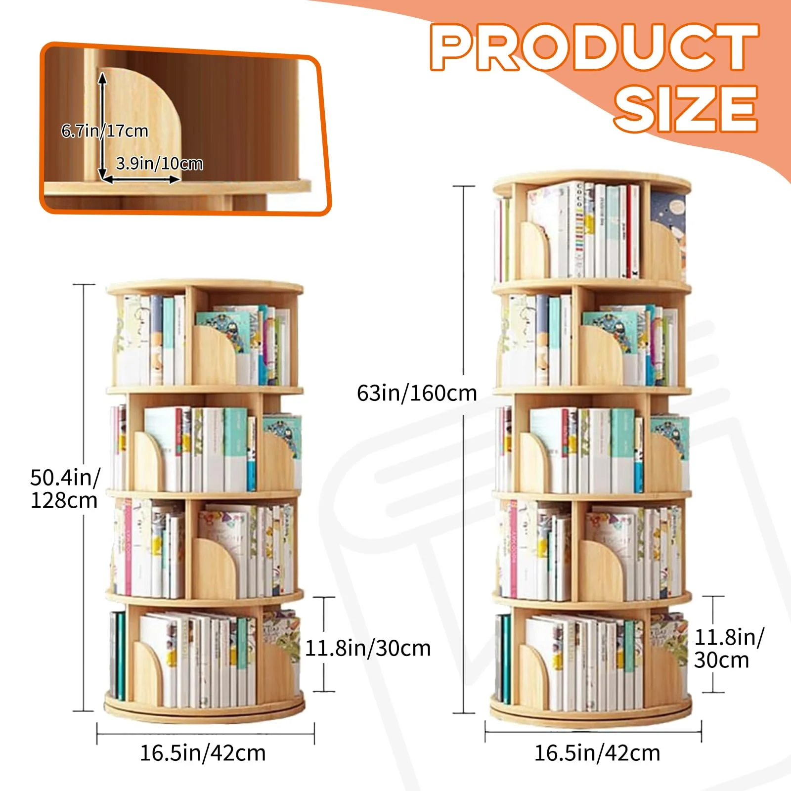 Rotating Bookshelf Tower, 4/5 Tier Circular Bookcase for Kids&Adults, Wood 360�� Floor Standing Book Storage Rack, Spinning Bookshelfs Tower for Classroom Playroom Study Bedroom