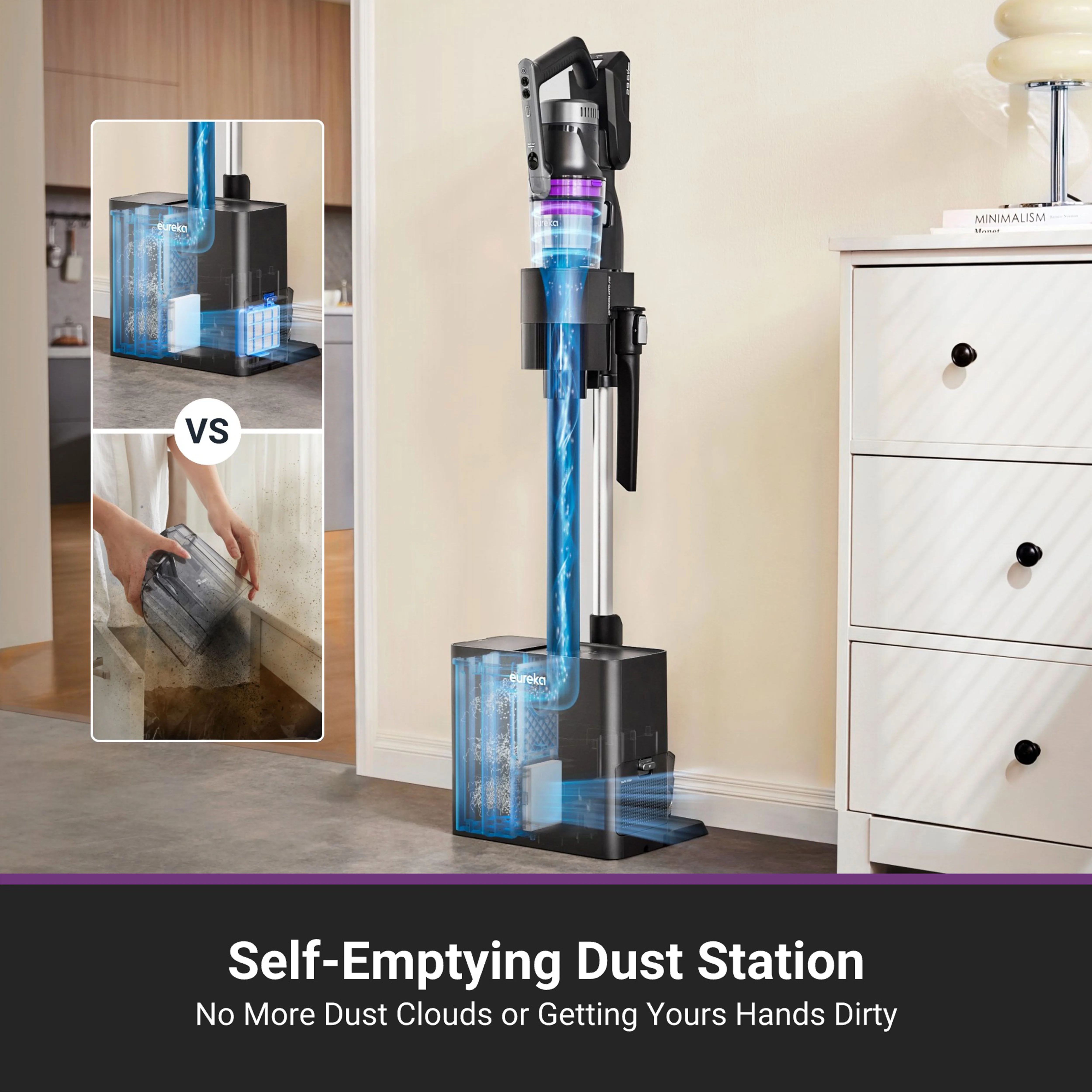 Eureka Stylus Elite Anti-Tangle Cordless Stick Vacuum Cleaner, 60 Minute Runtime, Auto-Empty Dust Station, Pet Hair, Multi-Surface, NEC490SE