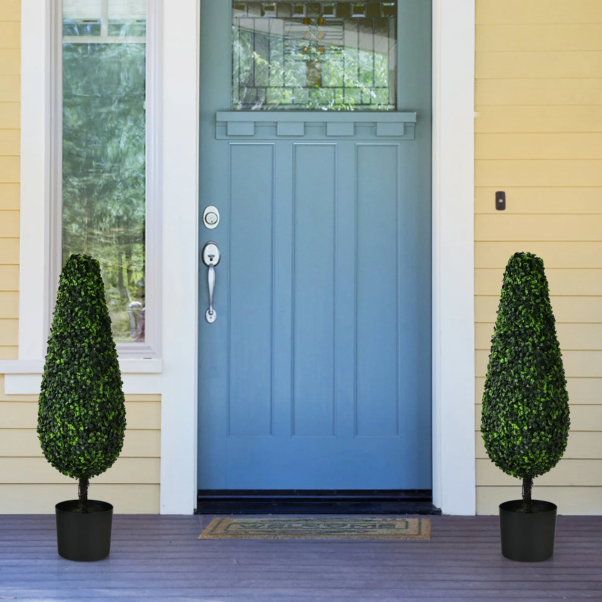 Costway 2 Pack 3FT Artificial Tower Topiary Tree UV Resistant Indoor Outdoor