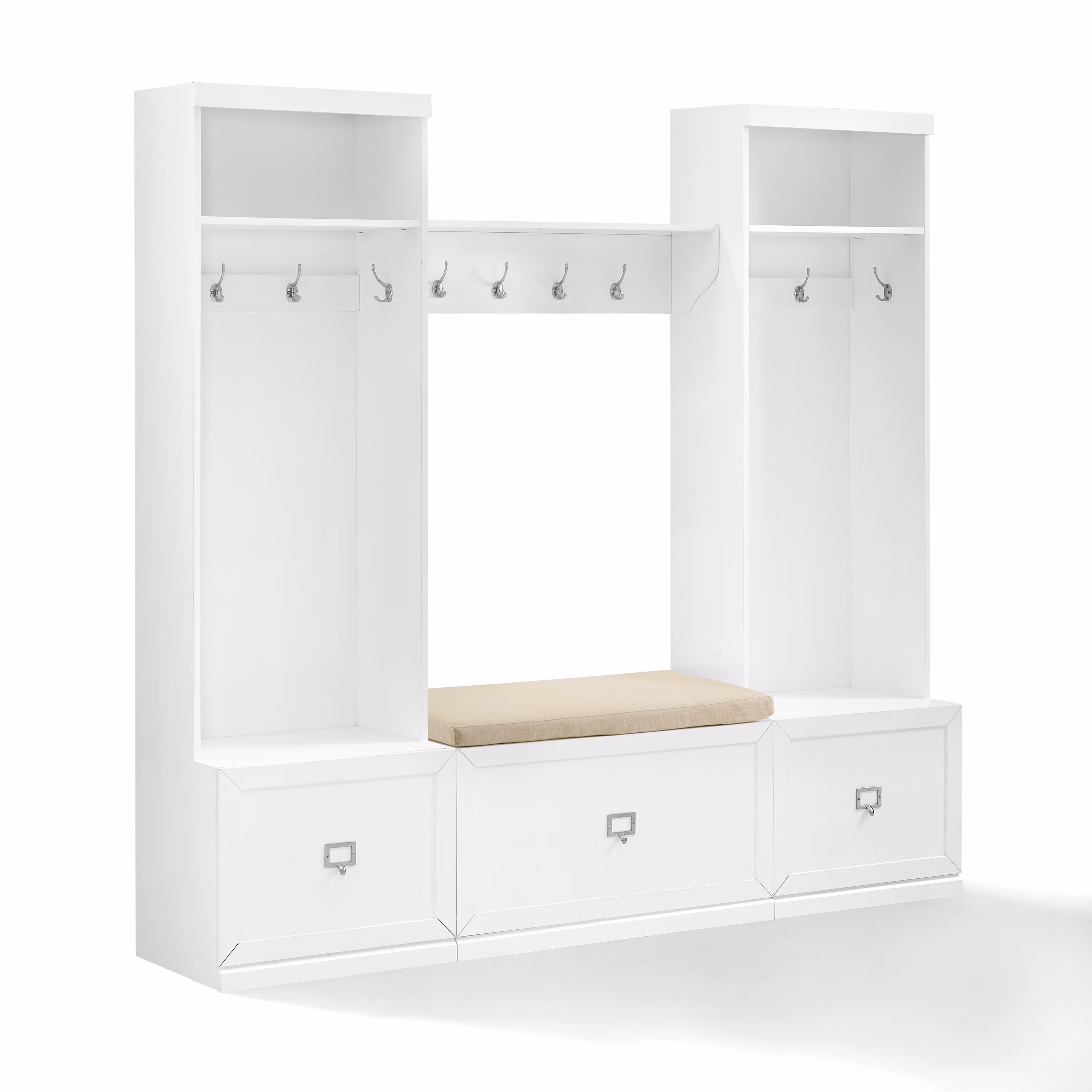 Crosley Furniture Harper 4Pc Entryway Set White - Bench, Shelf, & 2 Hall Trees