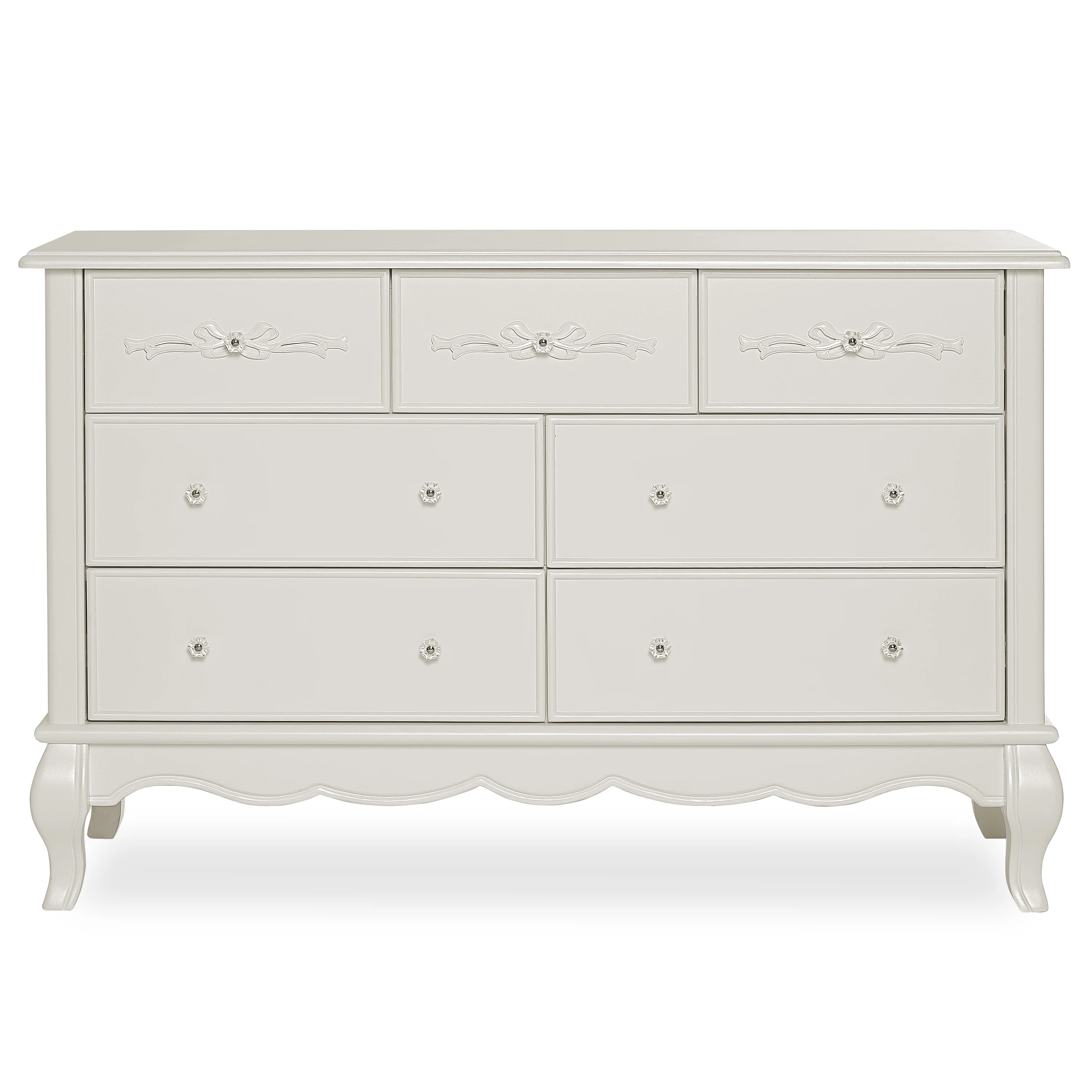 Evolur Aurora 7-Drawer Double Dresser in Ivory Lace, Spacious Drawers