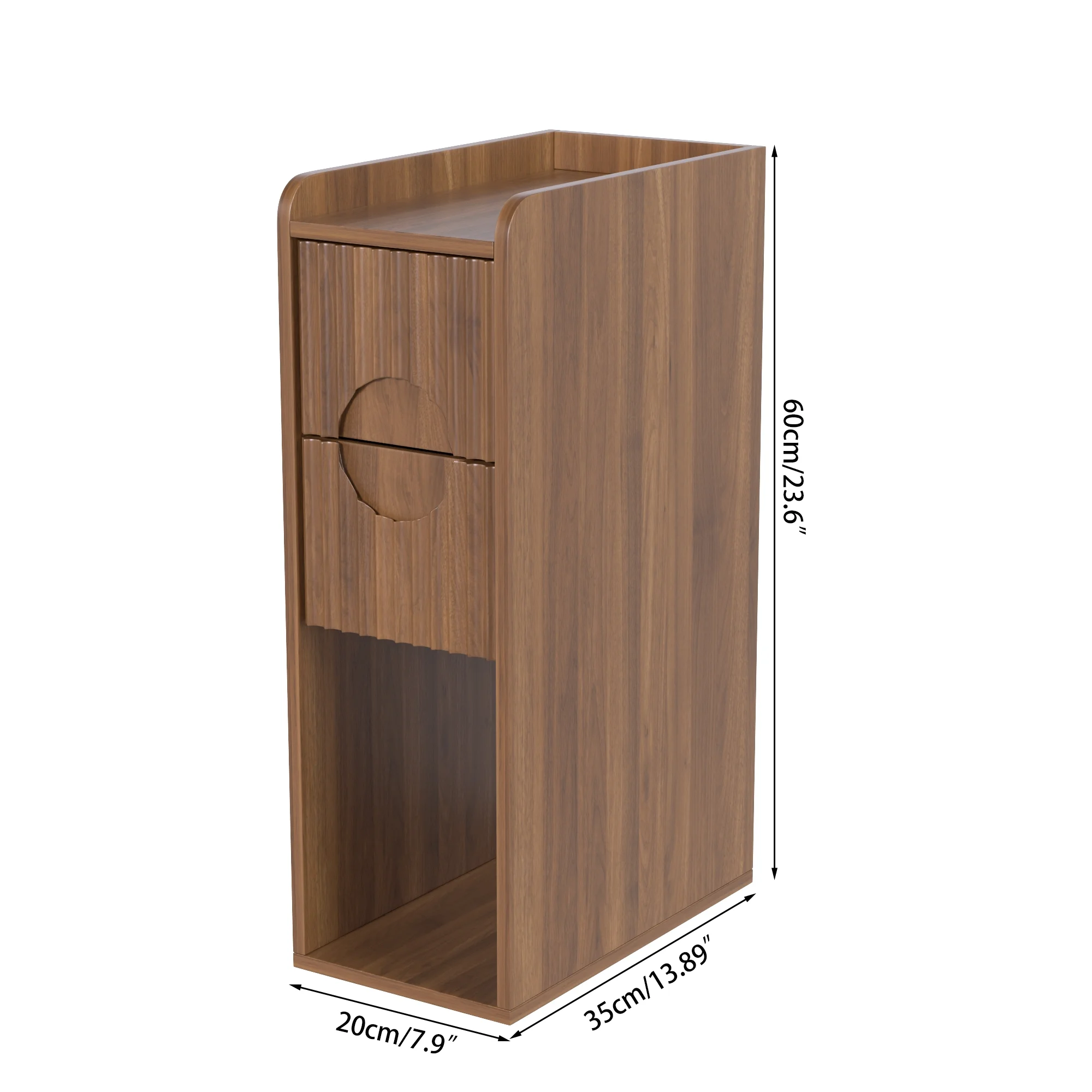 Narrow Nightstand Set of 2 with Drawers, Fluted Slim Side End Table with Storage for Small Spaces